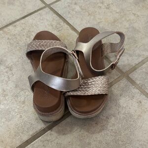 Metallic Sandals with Woven Strap